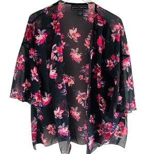 Polly Esther Floral Sheer Kimono Blouse Top
